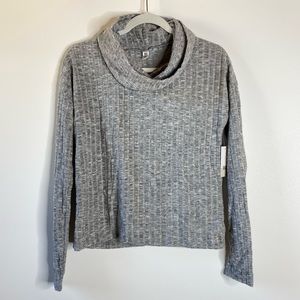 BP Nordstrom Womens Cowl Neck Blouse Sz S Gray Ribbed Long Sleeve Layering Top